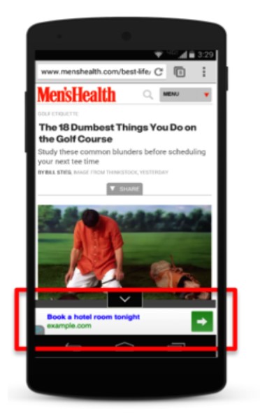 mobile screen with an ad at the bottom ads interactive ad monetization platform