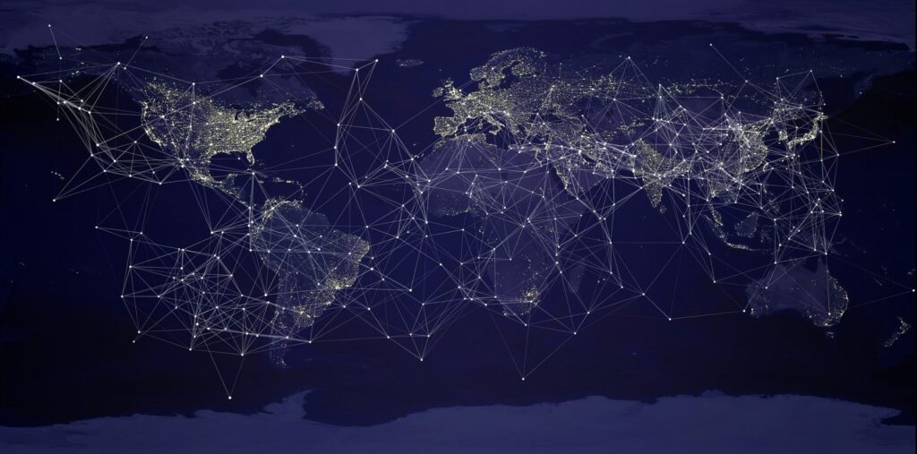 network route map of the world illustrating adsense ads interactive ad monetization platform