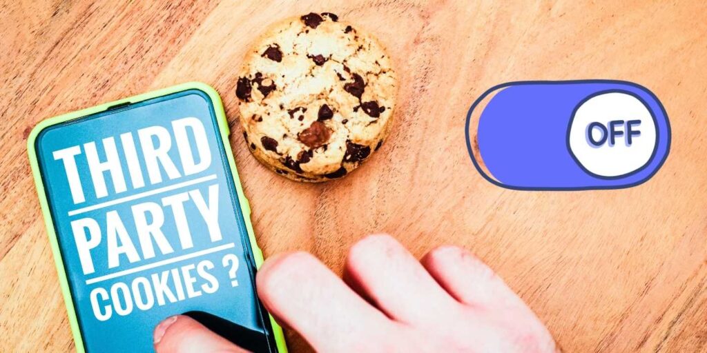 mobile screen with third  party cookies written on it next to a cookie and an on-off switch button ads interactive ad monetization platform